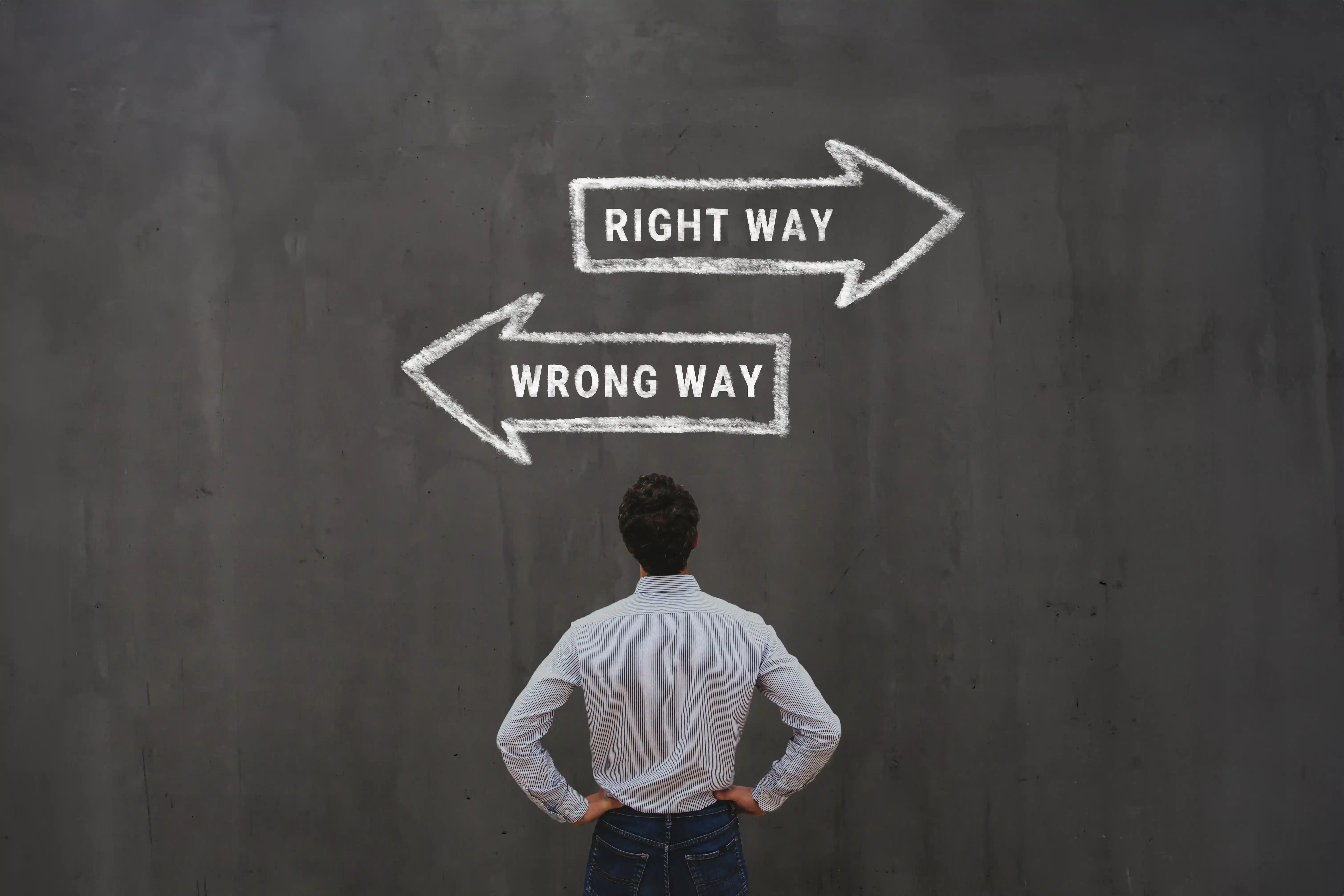 Visual representation of decision-making with mental shortcuts, depicting the choice between right and wrong paths. Highlights how mental shortcuts influence good vs. bad decision-making, as explored by Unlocked Potentials.