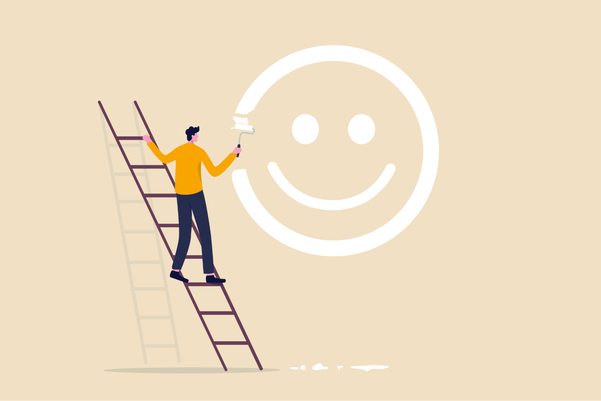 A person painting a large smiley face on a wall to reflect a positive attitude.