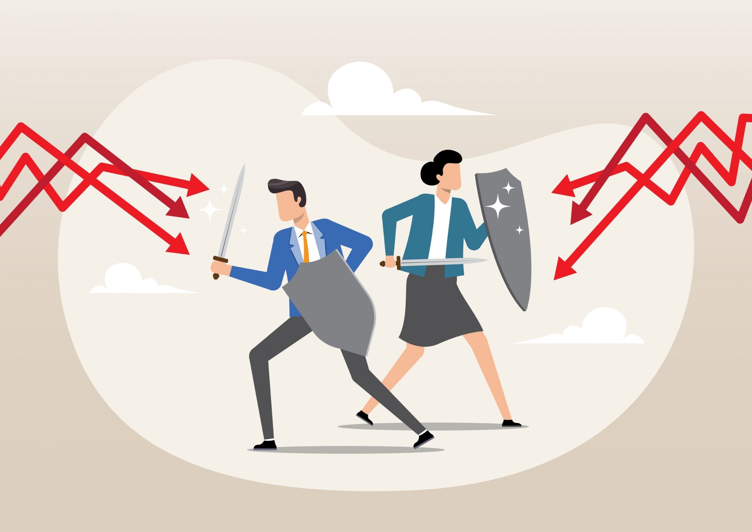 Professionals standing strong against challenges to show resilience in high-pressure work environments.