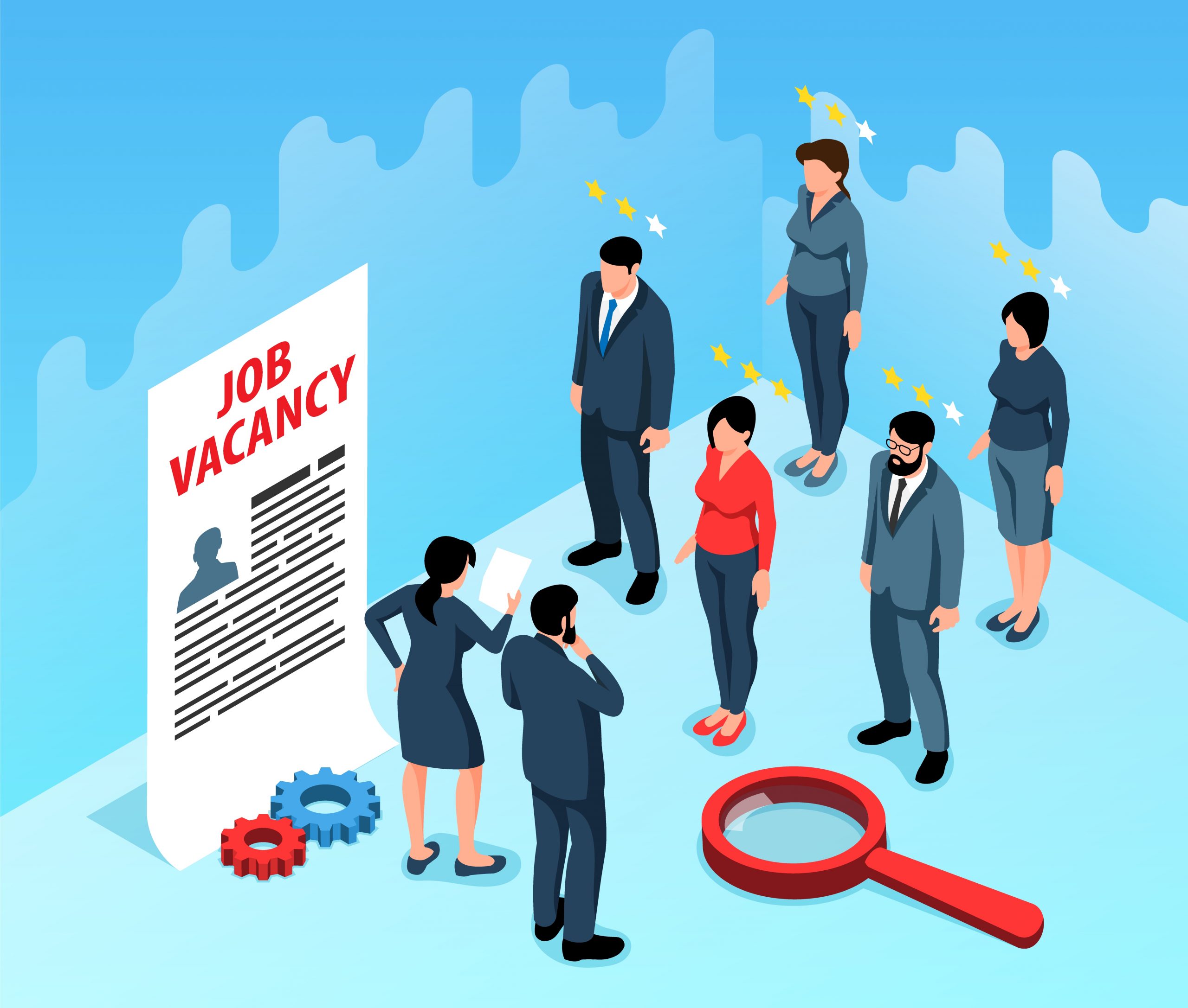 Illustration of candidates standing near a job vacancy sign for career change
